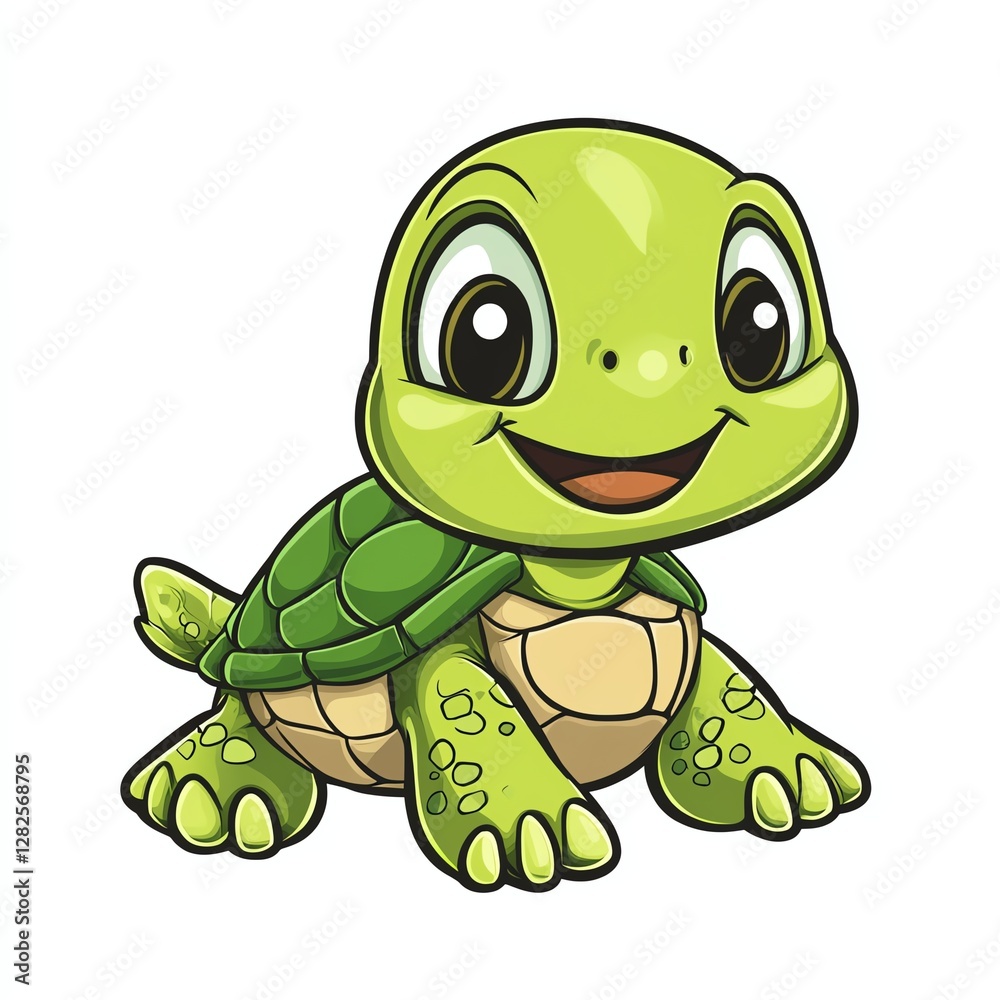 Obraz premium Cartoon turtle with a happy face design for T-shirt POD print on demand on white background