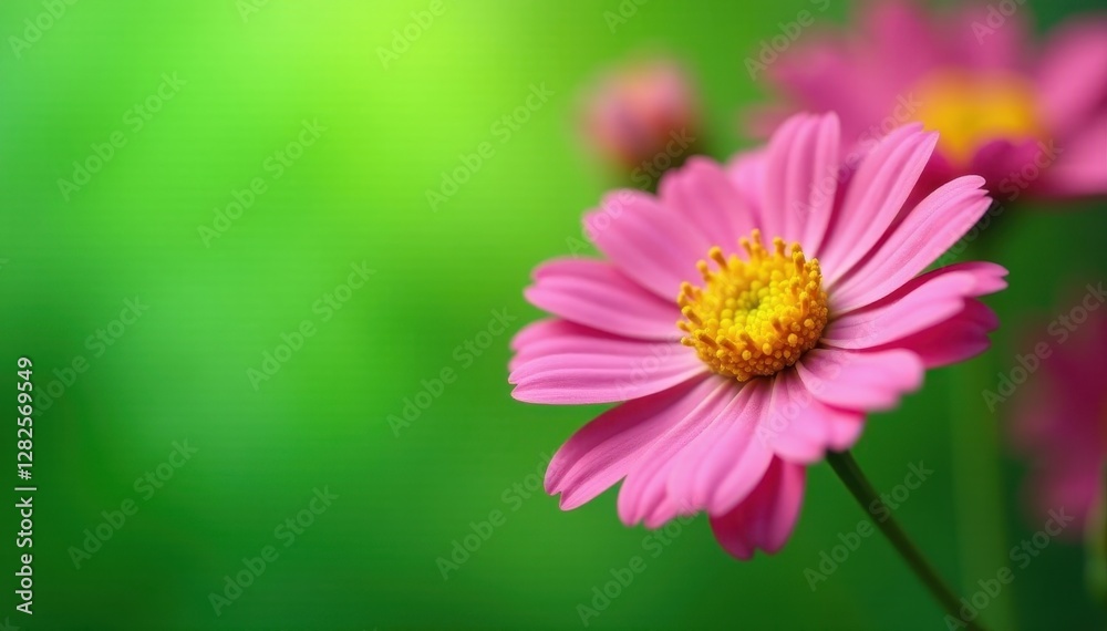 Close-up pink, yellow flowers; green backdrop , colorful, detail Close-up pink, yellow flowers; green backdrop , colorful, detail