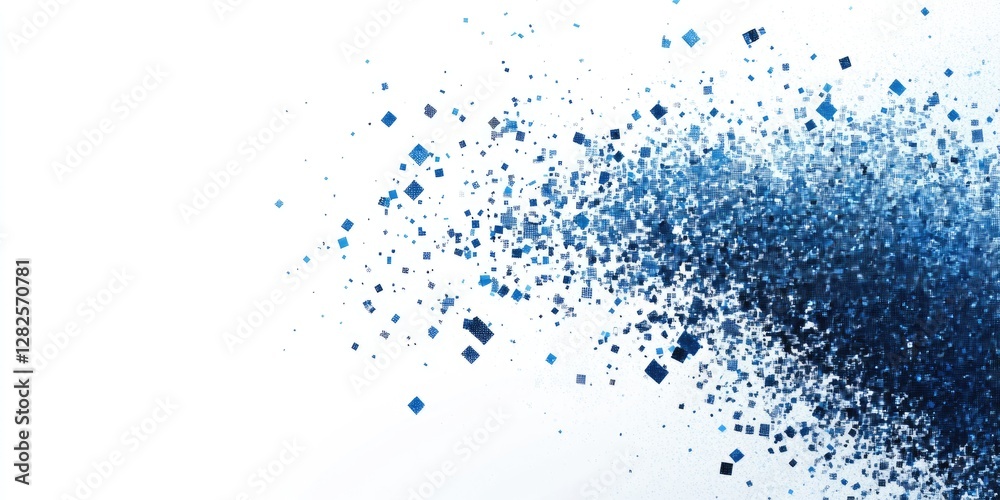Blue cubes exploding, white background, digital art, website banner Blue cubes exploding, white background, digital art, website banner