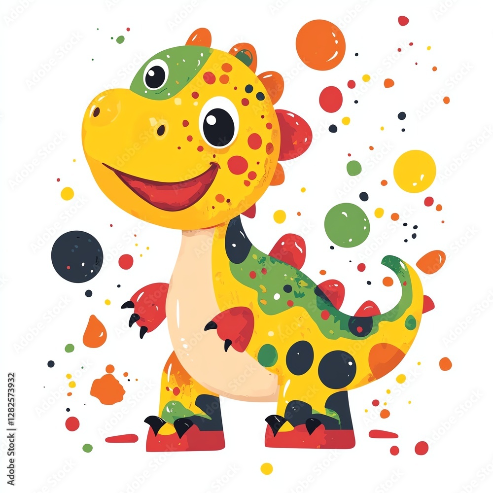 Obraz premium Happy dinosaur with colorful spots design for T-shirt POD print on demand on white background
