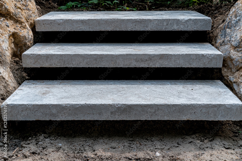 Concrete steps leading up in a garden. Concrete steps leading up in a garden.