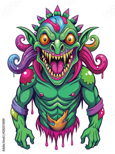 Render a horrifyingly grotesque mutant creature with numerous mismatched, bulging eyes of varying sizes and colors.  Detail skin textures and mutations.