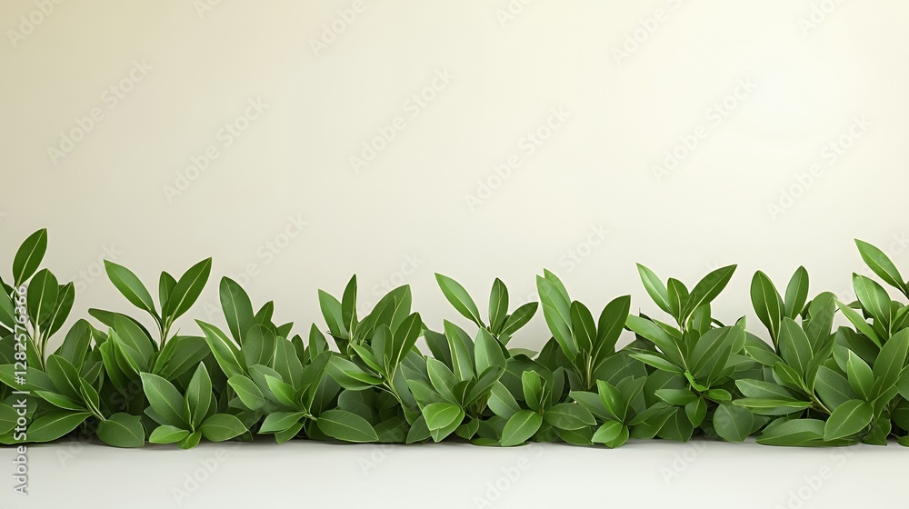 Obraz premium Green Leaf Border Against Beige Background