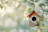 Birdhouse on blossom tree