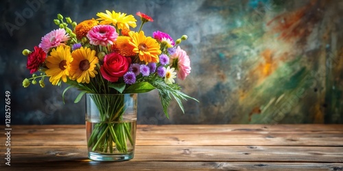 Wallpaper Mural Beautiful bouquet of colorful flowers in a elegant glass vase on a wooden table Torontodigital.ca