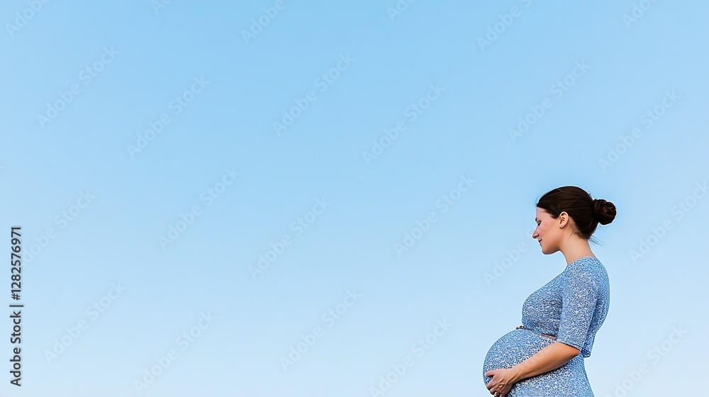 Expecting Mother Embracing the Joy of Pregnancy Against a Clear Sky Expecting Mother Embracing the Joy of Pregnancy Against a Clear Sky