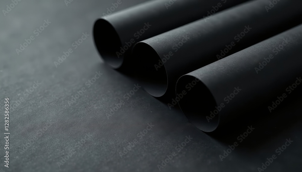 Elegant black paper scrolls, rolled and layered , black paper background, scroll, black paper texture Elegant black paper scrolls, rolled and layered , black paper background, scroll, black paper texture