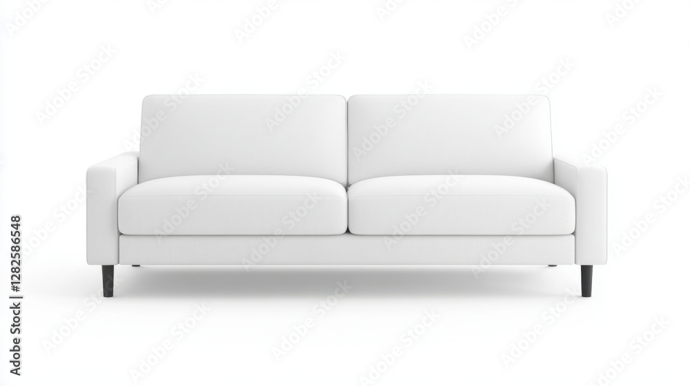 crisp white couch with modern design, perfect for any living space. Its clean lines and minimalist style create fresh and inviting atmosphere
