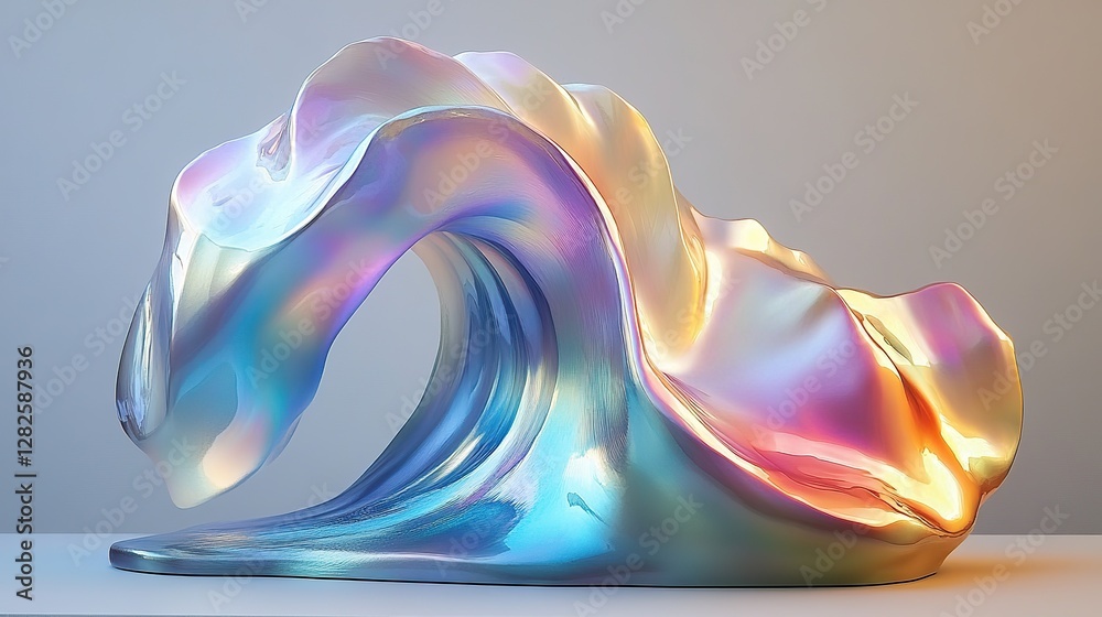 Obraz premium Iridescent flowing sculpture with dynamic curves and vibrant colors