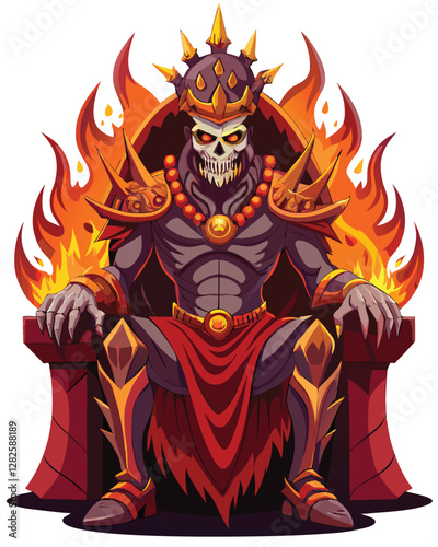 A demonic king, crowned and cloaked, sits upon a throne crafted from twisted, gnarled branches, radiating dark power.  Fiery eyes and sharp horns complete the terrifying visage.