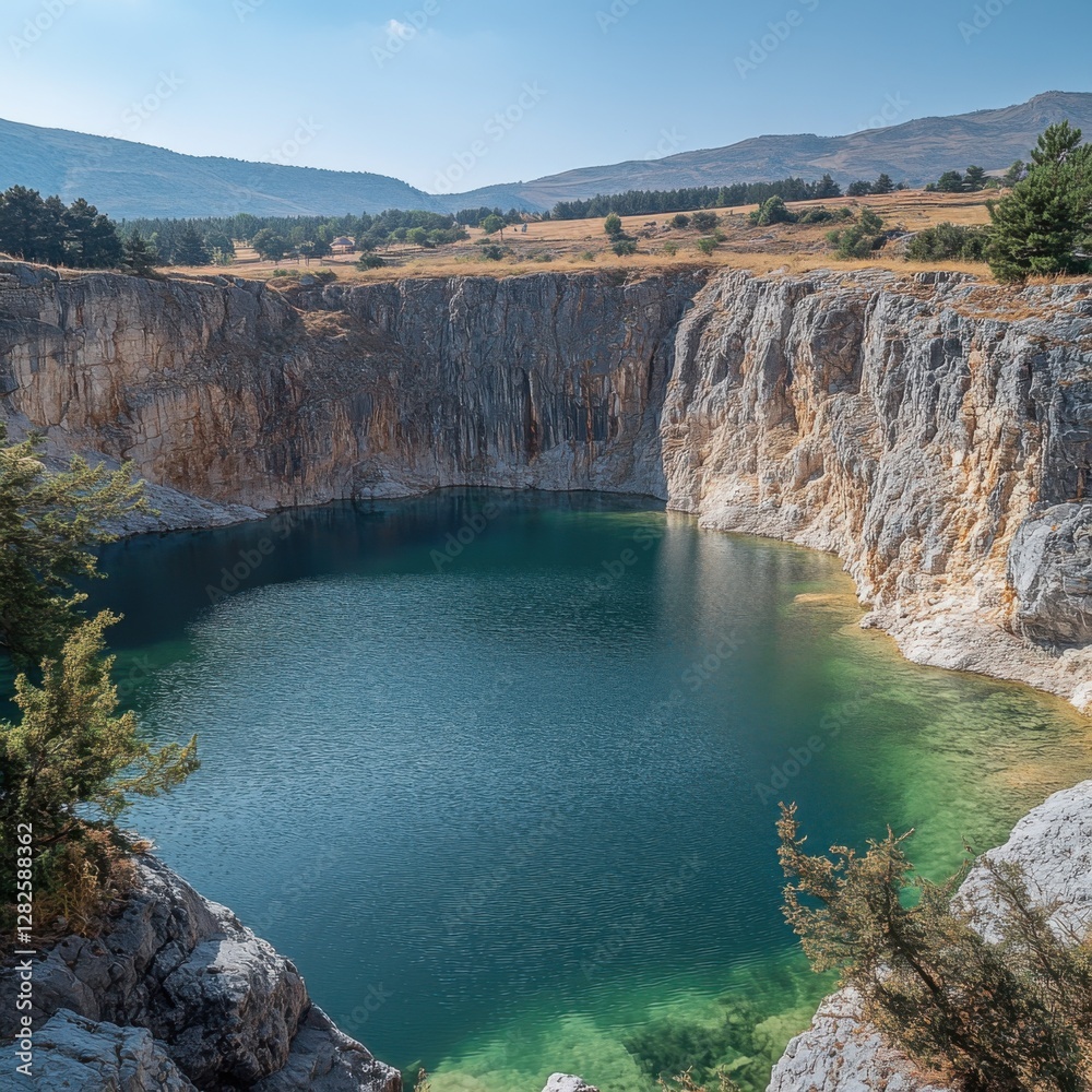 A serene lakeside view surrounded by rugged cliffs and lush greenery, showcasing nature's beauty and tranquility. A serene lakeside view surrounded by rugged cliffs and lush greenery, showcasing nature's beauty and tranquility.