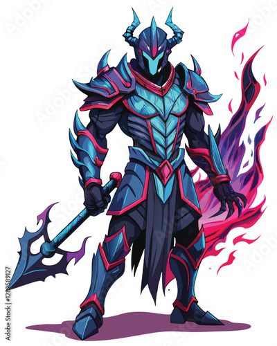 A demonic knight, heavily armored, with glowing crimson cracks spreading across his dark, corrupted surface.  Intricate details, dramatic lighting.
