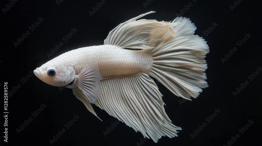 Fototapeta premium Elegant White Halfmoon Betta Fish Aquatic Life Tropical Fish