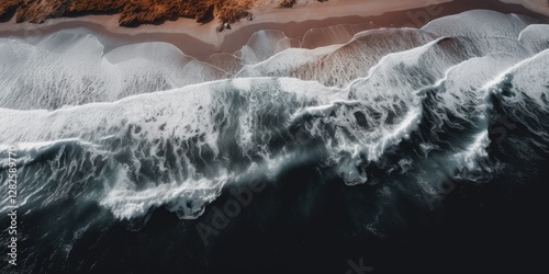 Fototapeta Naklejka Na Ścianę i Meble -  Dramatic Aerial View of Ocean Waves and Beach Shoreline