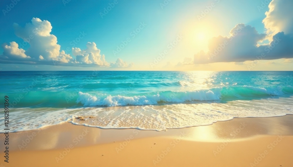 Fototapeta premium Golden sands meet azure ocean under vibrant sky , beach, sea