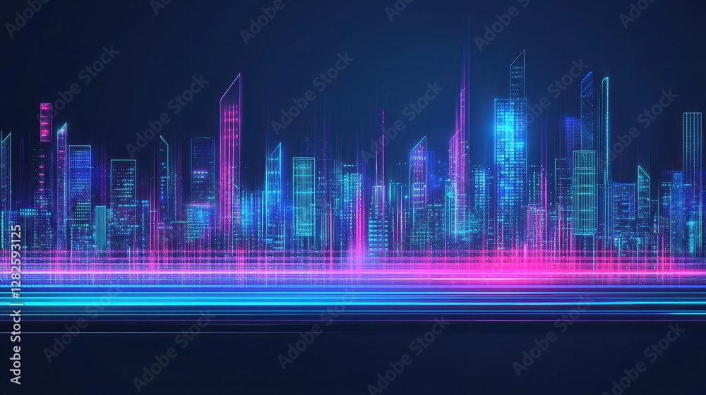 Fototapeta premium Neon Cityscape Digital Art Futuristic Skyline