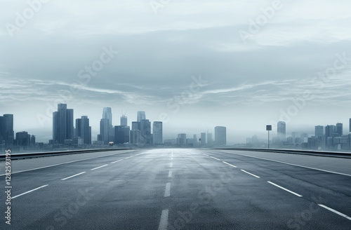 Misty Urban Dawn: Empty City Highway