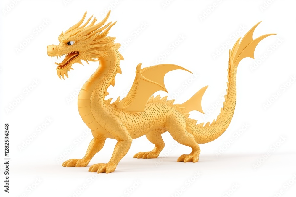 Yellow dragon figurine on white background decorative art fantasy collectible unique home decor vibrant sculpture Yellow dragon figurine on white background decorative art fantasy collectible unique home decor vibrant sculpture
