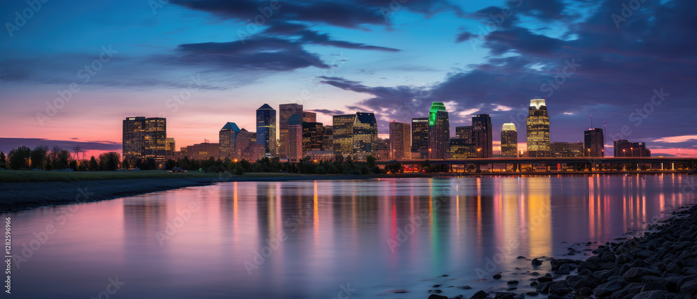 Fototapeta premium Colorful City Skyline at Sunset