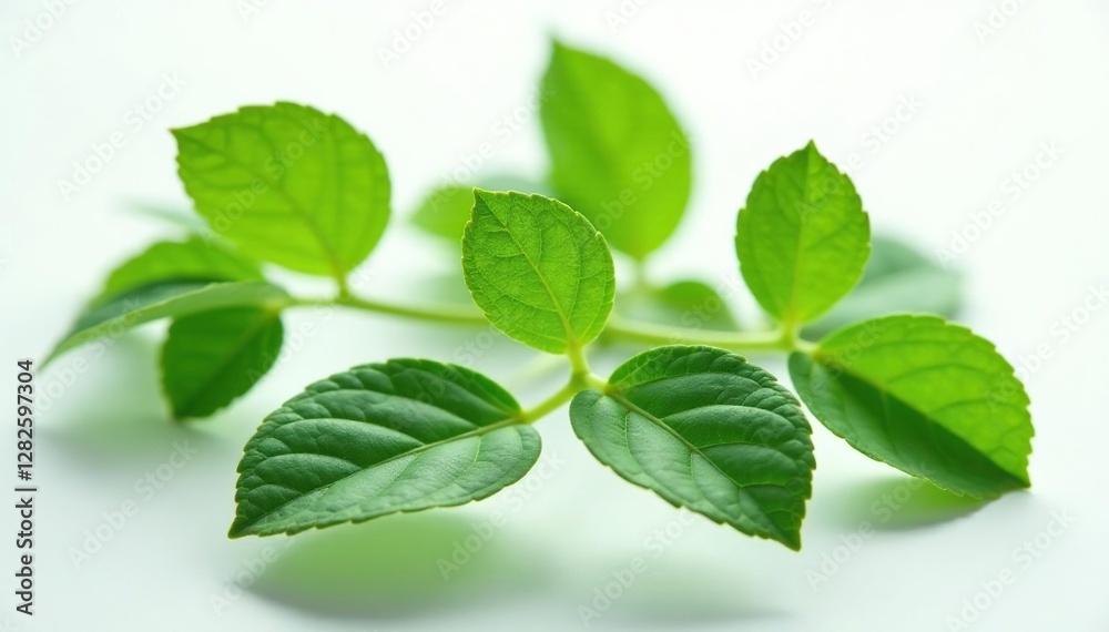 Fototapeta premium Fresh green centella asiatica leaves on white background, garden, nature, herb