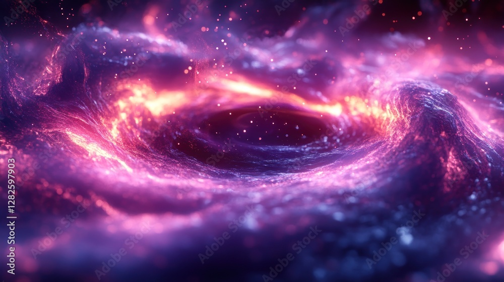 Fototapeta premium Abstract swirling nebula with vibrant pink and purple colors, glowing particles and cosmic dust.