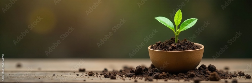 A small plant in a biodegradable pot with soil and roots visible, earthy, green, biodegradable A small plant in a biodegradable pot with soil and roots visible, earthy, green, biodegradable