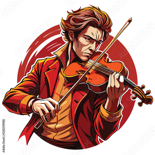 A passionate violinist, intensely focused, rendered in detailed ink drawing style, showcasing dynamic movement and emotional expression.