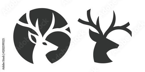 Set of wild deer silhouettes in flat style isolated on white background. Deer head vector illustration business deer logo icon design. black and white deer head brand logo in vector format simple icon