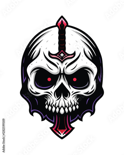 A terrifying close-up of a severed, ghostly samurai head, deeply scarred, with a katana embedded within its skull.  Spectral, ethereal lighting.