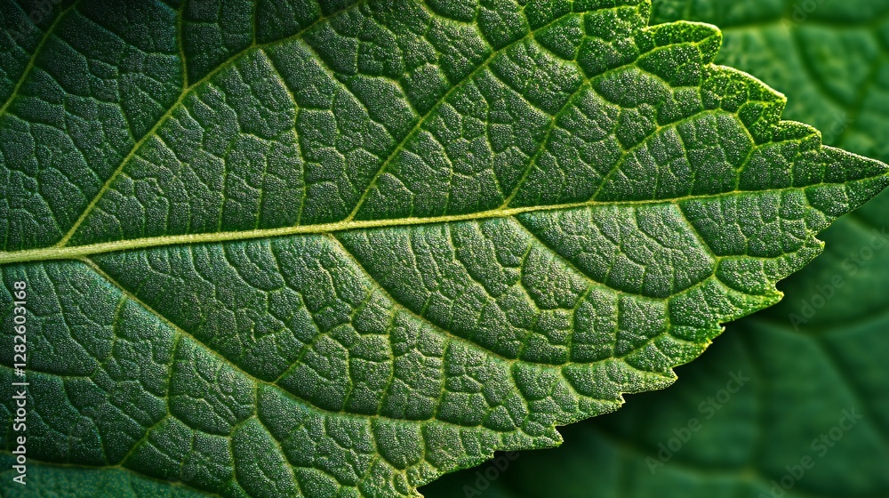 A macro shot of a green leaf in detail A macro shot of a green leaf in detail