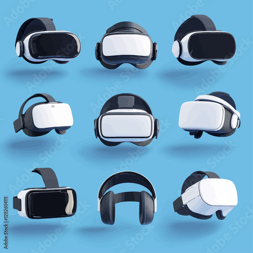 VR Headsets Displayed on Blue Background for Virtual Reality Technology