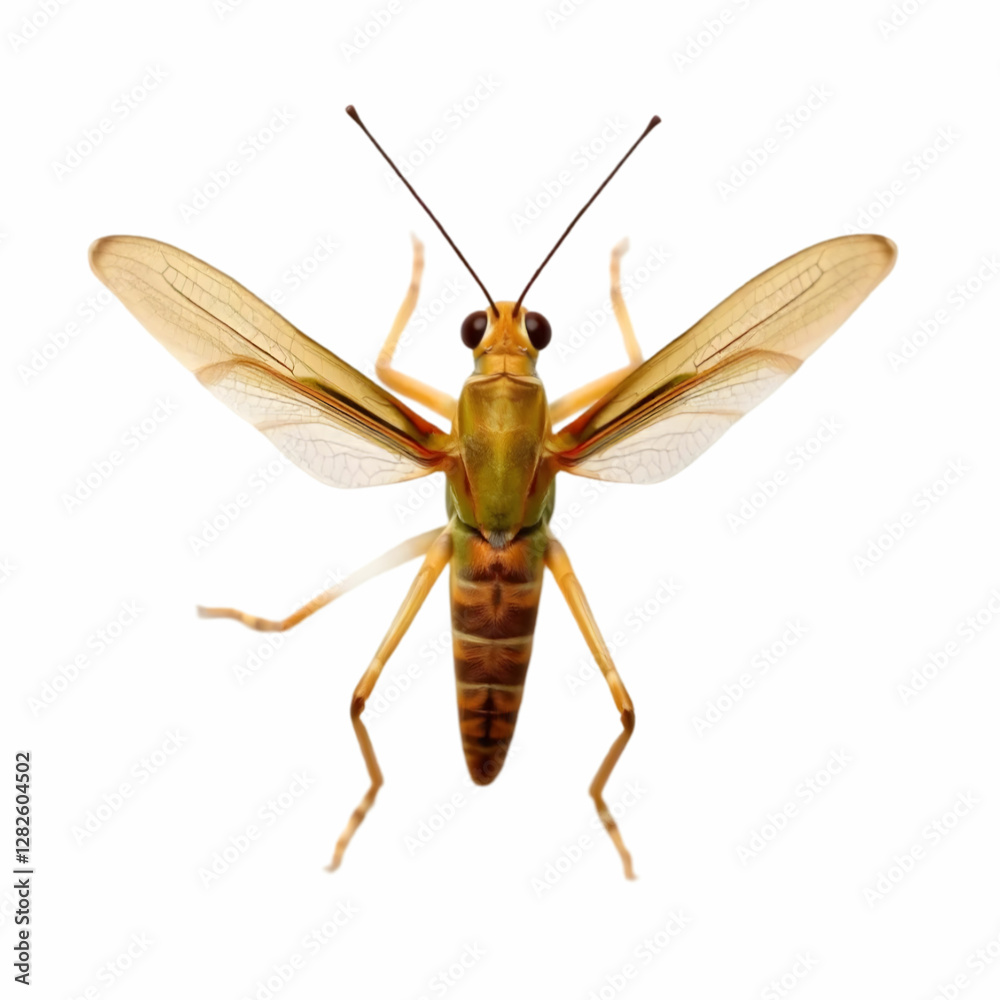 Fototapeta premium a female bow-winged grasshopper, Chorthippus biguttul isolated on the white background