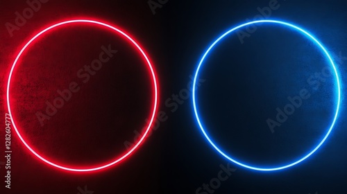 Red and Blue Neon Circles on Dark Background
