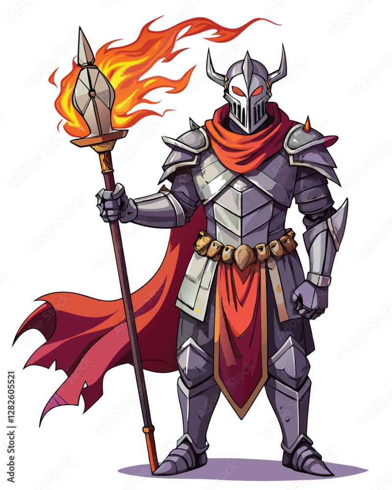 Fototapeta premium A weathered gothic knight, his cracked armor revealing decaying flesh, fiercely grips a broken but menacing battle axe. Dark, moody lighting.