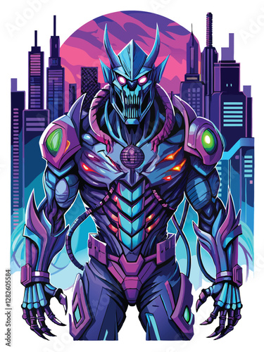 A terrifying cybernetic monster, heavily damaged, revealing exposed wires and internal mechanisms.  Its metallic body shows signs of battle.