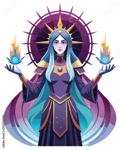 A brooding gothic priestess, adorned with a crown of thorns, her hand gently resting on a weathered, ancient grimoire.  Deep shadows and dramatic lighting.