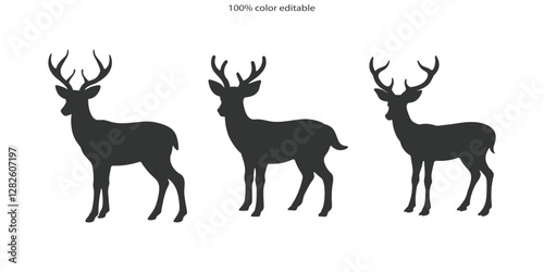 Set of wild deer silhouettes in flat style isolated on white background. Deer head vector illustration business deer logo icon design. black and white deer head brand logo in vector format simple icon