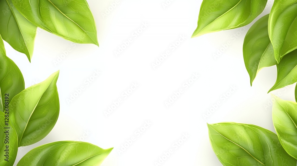 Obraz premium Green Leaves Frame on White Background