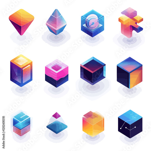 Isometric Abstract Shapes Glowing Gradients Geometric Future Tech Art