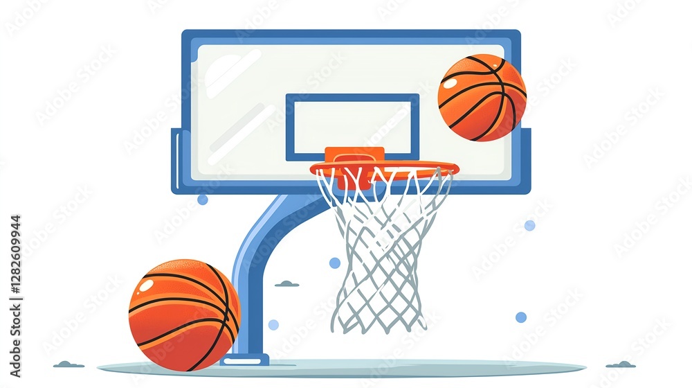 Animated Basketball Hoop with Bouncing Balls in Flat Design Style Animated Basketball Hoop with Bouncing Balls in Flat Design Style