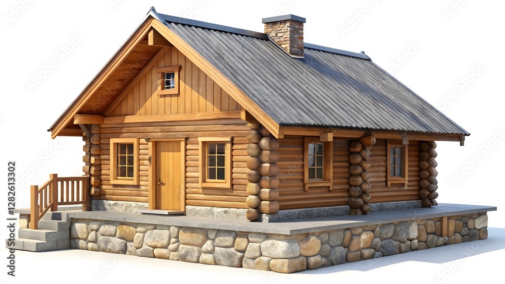 Wooden Log Cabin House Rendering Wooden Log Cabin House Rendering