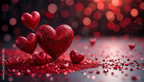 Romantic Glittering Red Hearts with Sparkling Background – Perfect for Valentine's Day, Love Themes, and Romantic Celebrations