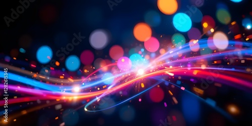 Vibrant Abstract Light Trails with Colorful Bokeh Background – Dynamic Energy, Motion, and Glow for Creative Design Projects
