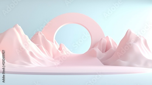 Pastel Pink Abstract Landscape  3D Rendered Mountains   Arch