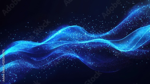 Abstract blue light wave flowing on dark background