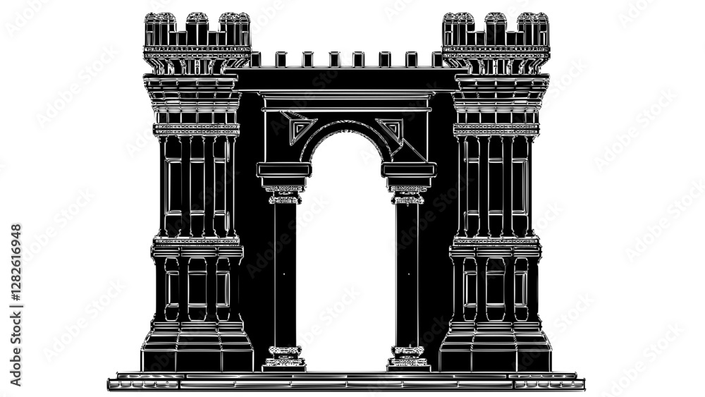 Fototapeta premium Medieval 2D Gatehouse Vector Illustration