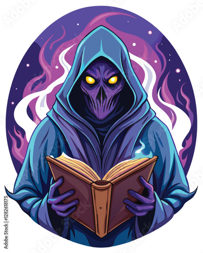 A hooded figure, eyes glowing eerily, clutches an ancient artifact (ANC 1), shrouded in darkness.  Detailed rendering, cinematic lighting.