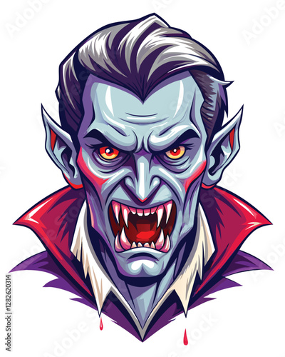 A dramatic portrait of a vampire lord's head, slicked-back dark hair, intense gaze, holding a razor.  Detailed, cinematic lighting.