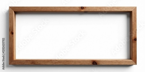 Aged wooden picture frame, long & narrow, canvas removed White background , horizontal, forgotten