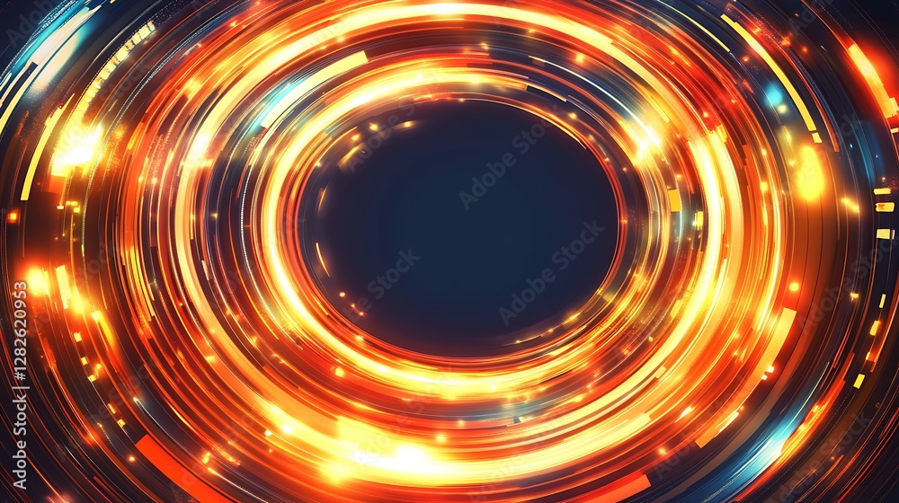 Abstract Circular Light Trails Glowing Orange and Yellow Abstract Circular Light Trails Glowing Orange and Yellow